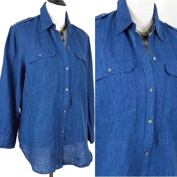 Lauren Ralph Lauren Tops - Lauren RL Linen Sapphire Blue Button Down Shirt XL